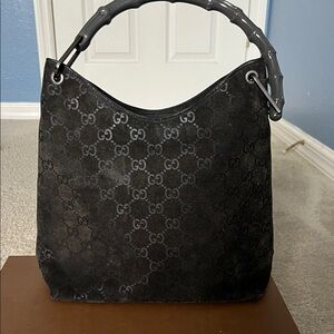 Authentic Gucci Black Monogram Hobo Bag